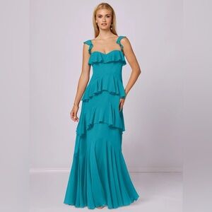 Azazie Barbie 1025 tiered ruffle maxi dress Jade
